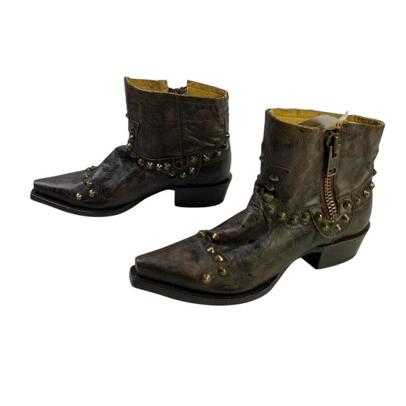 Stetson Shoes - Stetson Shelby Western Ankle Brown Leather Studs Booties Boots Wms Size 6.5 NWT